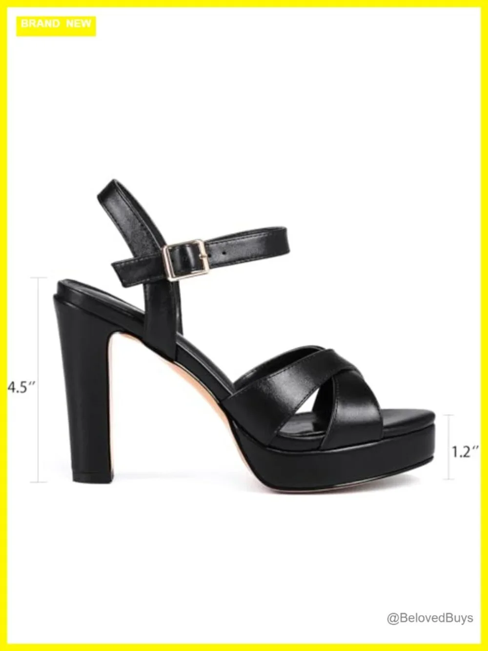 Platform Heeled Sandals with Ankle Strap, Block Heel, Open Toe, Leather